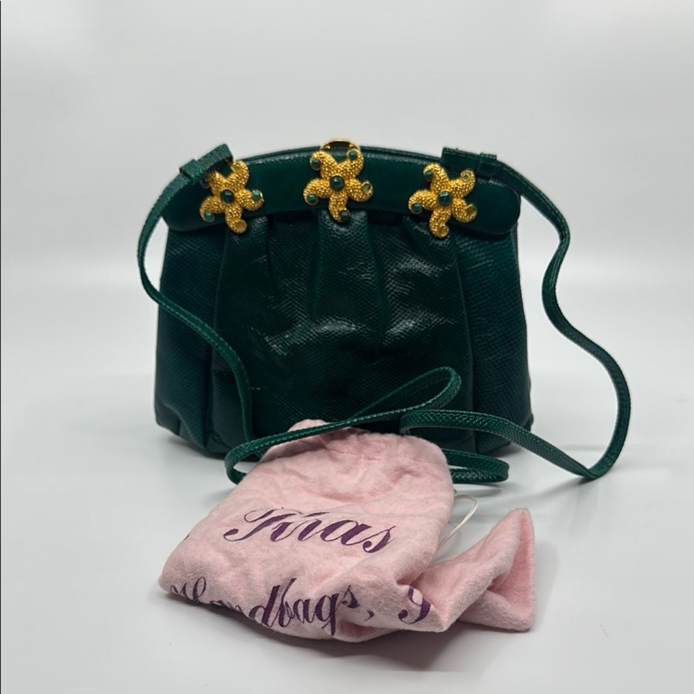 The J Tiras Green Snakeskin Embossed Clutch Shoulder Bag
